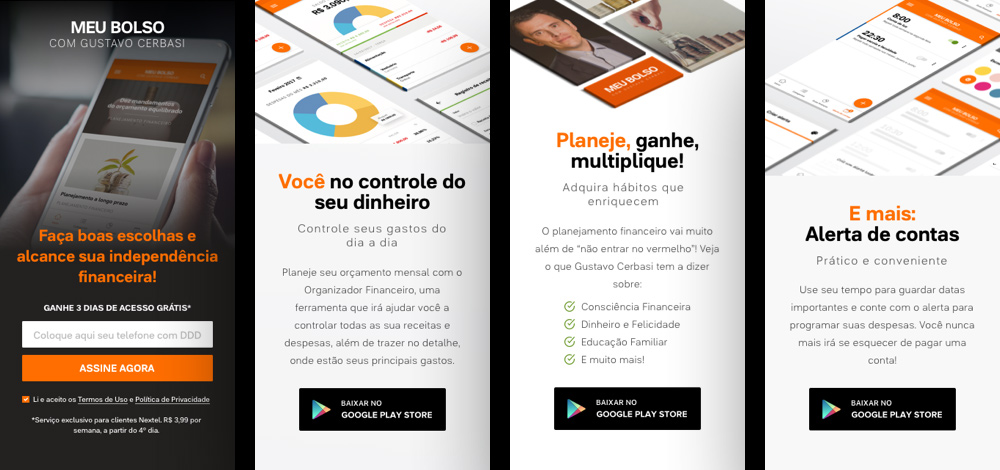 Telas mobile da landing page